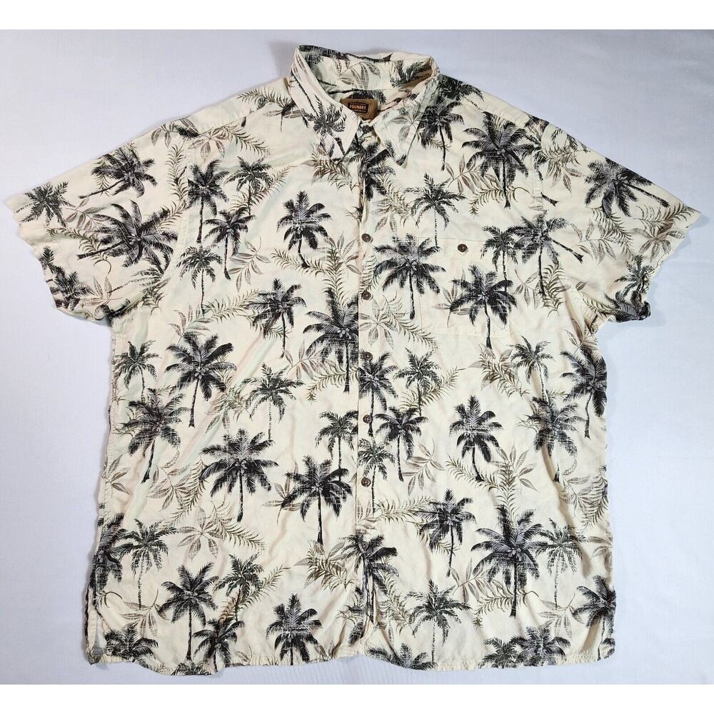 The Foundry Palm Tree Print Button Down Shirt Short Sleeve Mens Size 2XL Brown